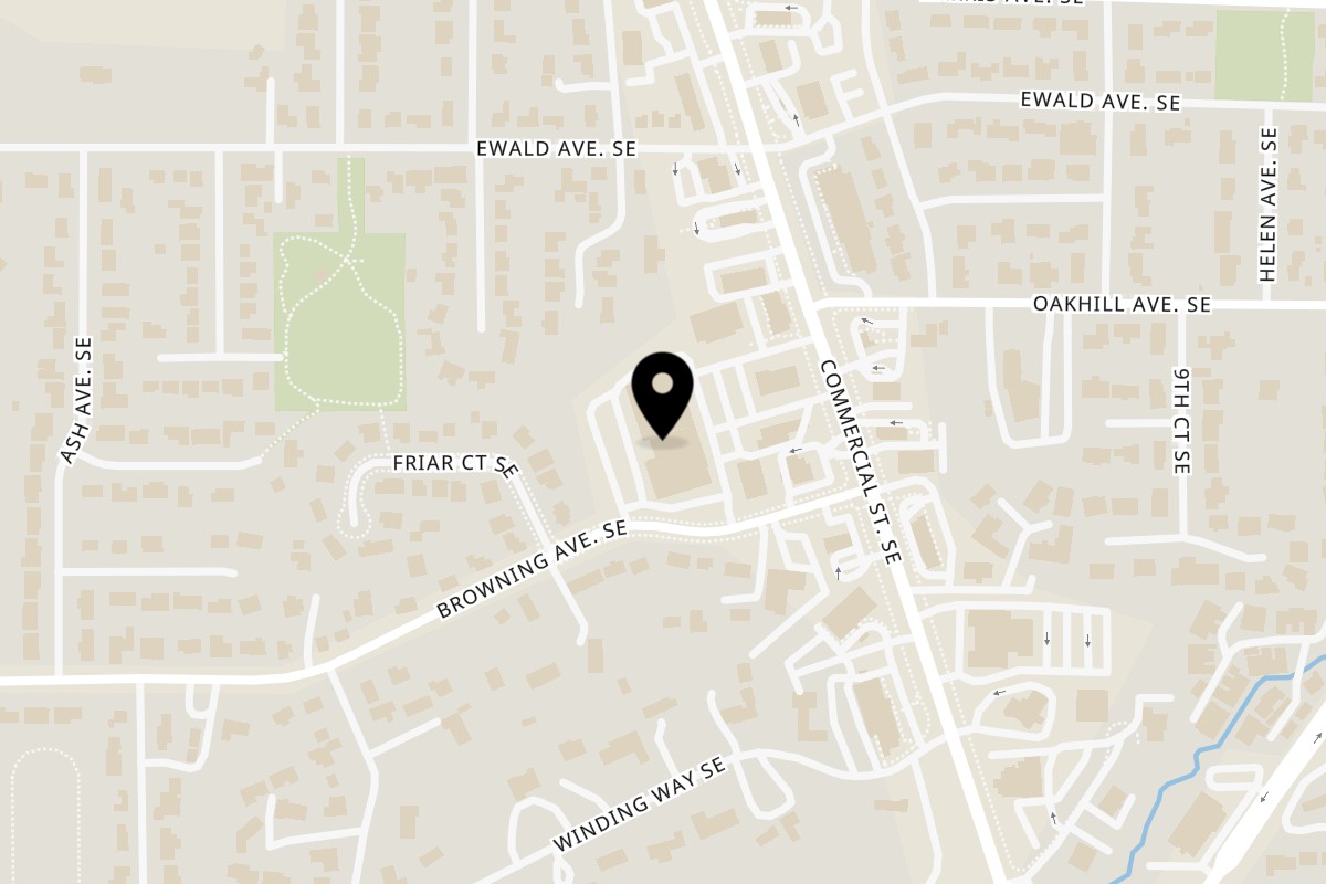 Map showing the location of Crazy Dough on 3981 Commercial St SE in Salem